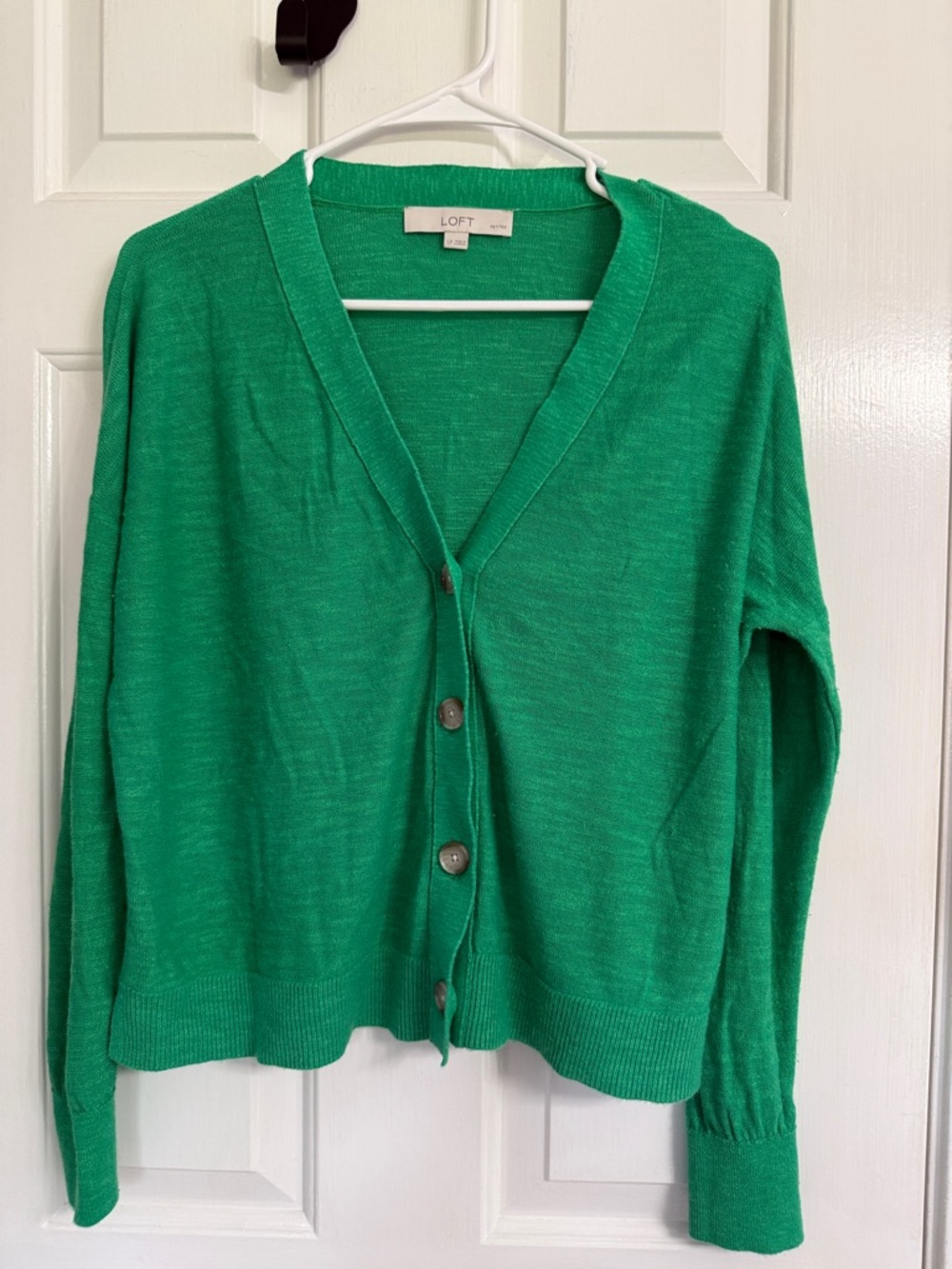 LOFT Bright Green V-Neck Button Cardigan